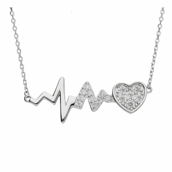Srebrna ogrlica srce i puls "heart beat"