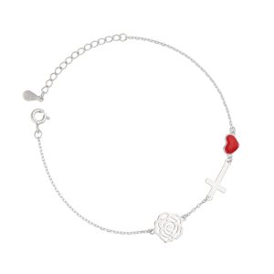 Srebrna narukvica srce i križić